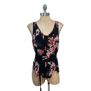 Derek Lam x Athleta Womens Black Floral Sleeveless Wrap Tie Blouse Top Small